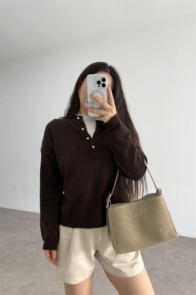 Süet Kare Model Bej Çanta