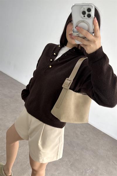 Süet Kare Model Bej Çanta