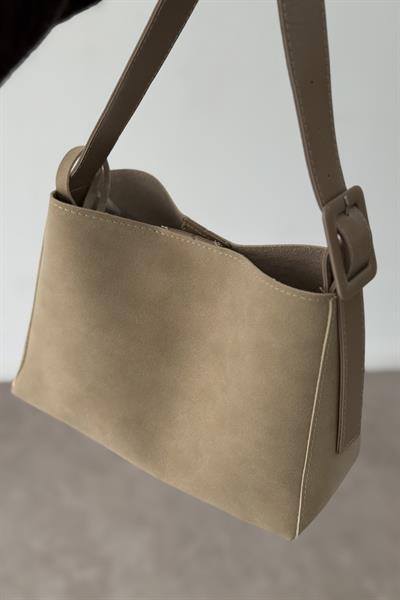 Süet Kare Model Bej Çanta