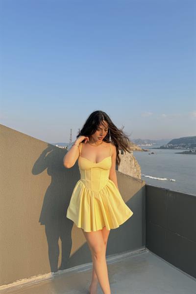 Sunny Korse Detaylı Sarı Elbise