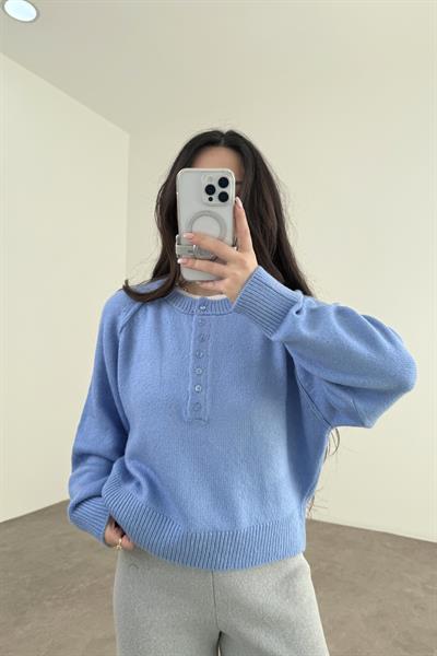 Svd Orijinal Düğmeli Baby Blue Kazak