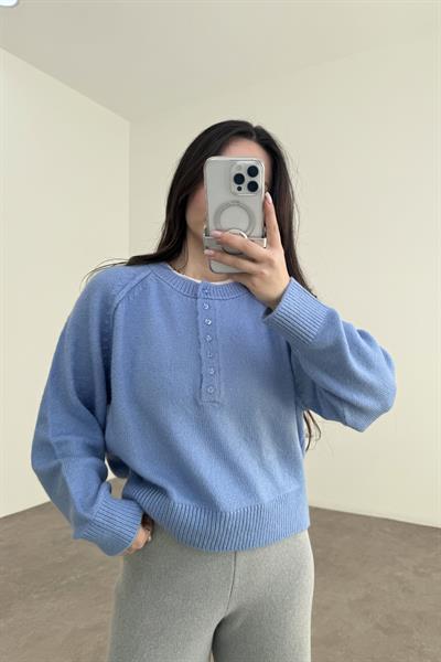 Svd Orijinal Düğmeli Baby Blue Kazak