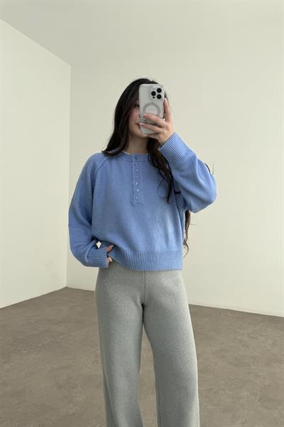 Svd Orijinal Düğmeli Baby Blue Kazak