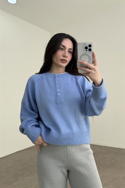Svd Orijinal Düğmeli Baby Blue Kazak