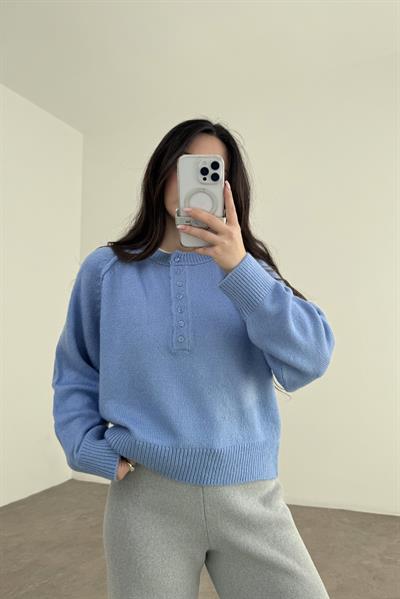 Svd Orijinal Düğmeli Baby Blue Kazak