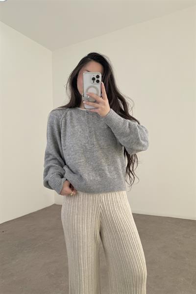 Svd Orijinal Düğmeli Gri Kazak