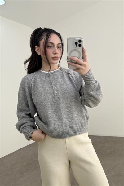 Svd Orijinal Düğmeli Gri Kazak