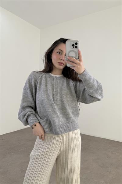 Svd Orijinal Düğmeli Gri Kazak