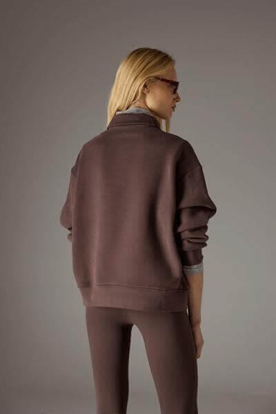 T.C.C Orijinal Premium Kahve Polo Yaka Sweatshirt