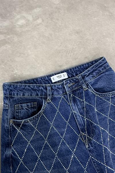 Taş İşlemeli Orta Mavi Orijinal Jean
