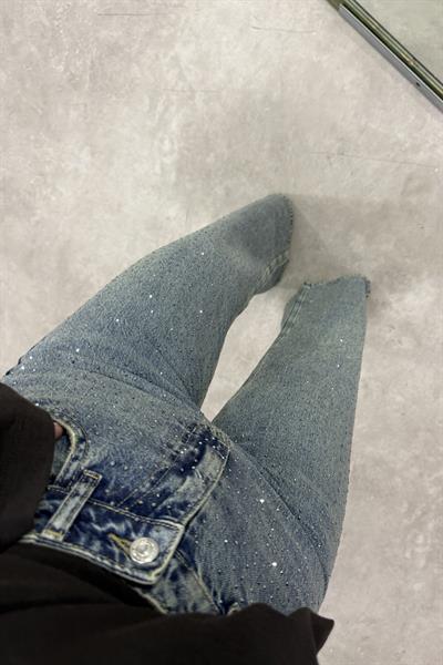 Taş İşlemeli Rusty Blue Orijinal Jean