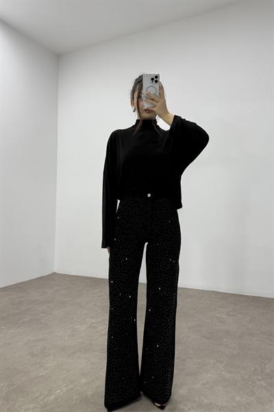 Taş İşlemeli Siyah Orijinal Jean