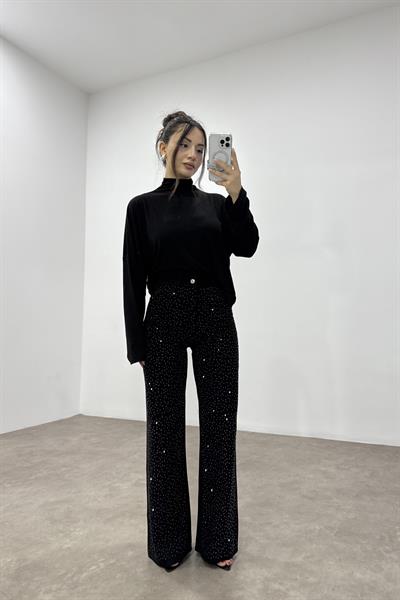 Taş İşlemeli Siyah Orijinal Jean