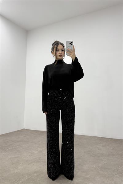 Taş İşlemeli Siyah Orijinal Jean