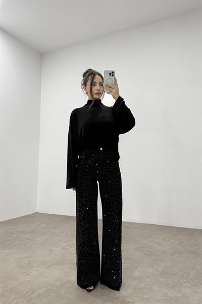 Taş İşlemeli Siyah Orijinal Jean