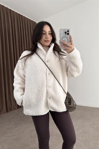 Teddy Düğmeli Ekru Ceket