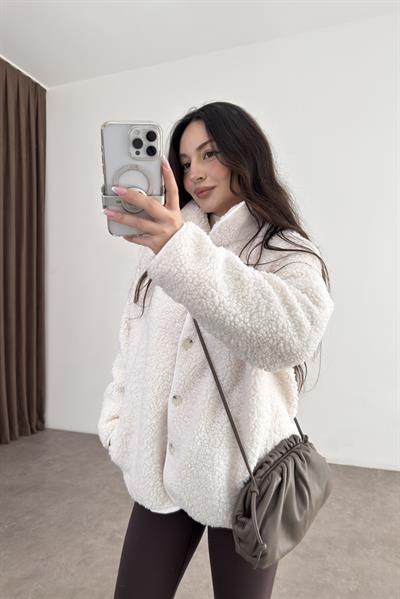 Teddy Düğmeli Ekru Ceket