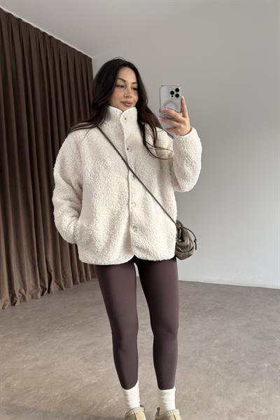 Teddy Düğmeli Ekru Ceket