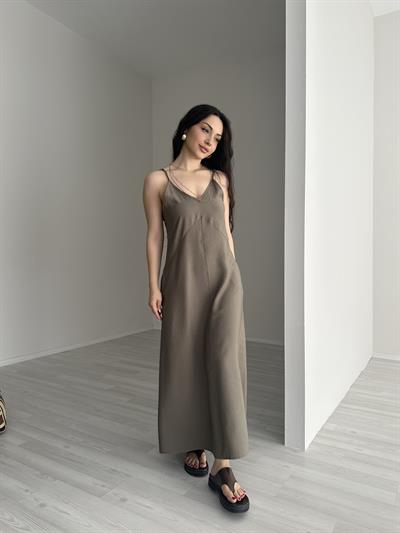 Tensel Haki Askılı Rahat Elbise