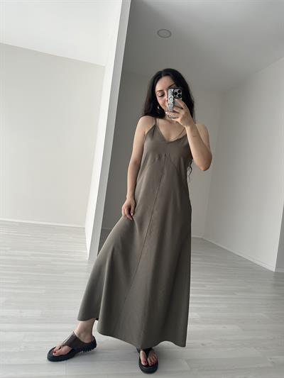 Tensel Haki Askılı Rahat Elbise