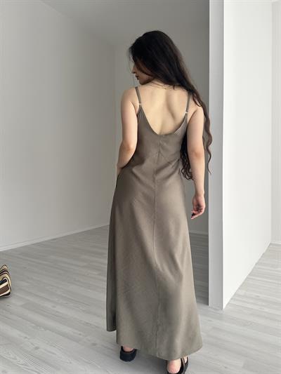 Tensel Haki Askılı Rahat Elbise