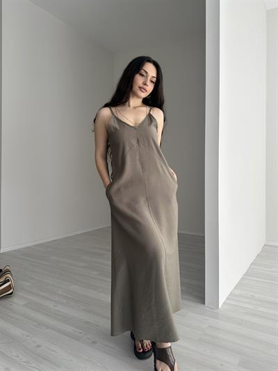 Tensel Haki Askılı Rahat Elbise