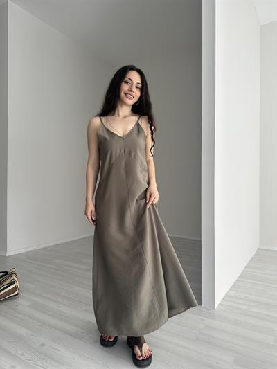 Tensel Haki Askılı Rahat Elbise