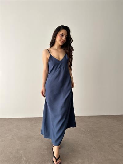 Tensel İndigo Askılı Rahat Elbise