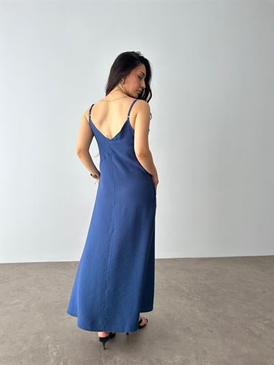 Tensel İndigo Askılı Rahat Elbise