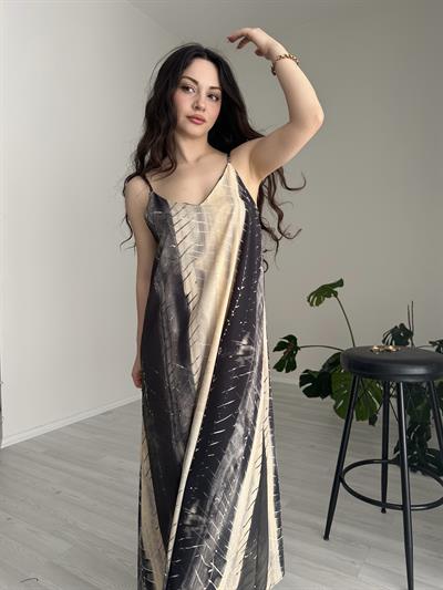 Terra Dökümlü Uzun Elbise