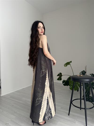 Terra Dökümlü Uzun Elbise