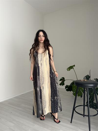 Terra Dökümlü Uzun Elbise