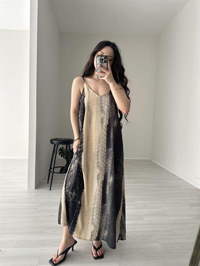 Terra Dökümlü Uzun Elbise