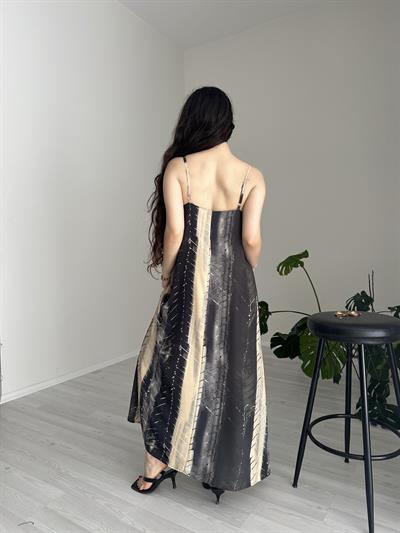 Terra Dökümlü Uzun Elbise