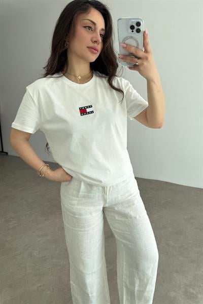 TH Nakışlı Kare Logo Beyaz T-shirt
