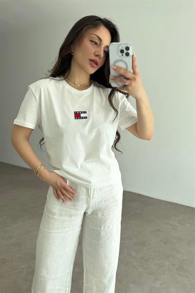 TH Nakışlı Kare Logo Beyaz T-shirt
