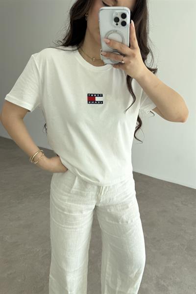 TH Nakışlı Kare Logo Beyaz T-shirt