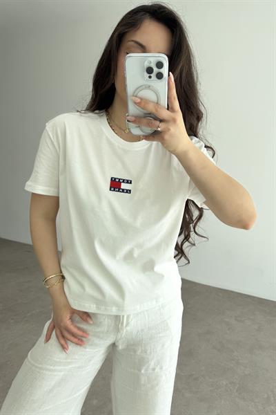 TH Nakışlı Kare Logo Beyaz T-shirt