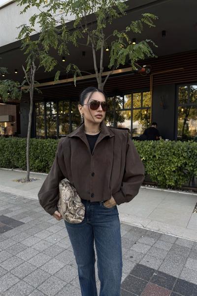 Tiana Süet Koyu Kahve Bomber Ceket