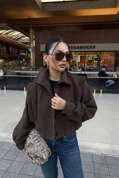 Tiana Süet Koyu Kahve Bomber Ceket