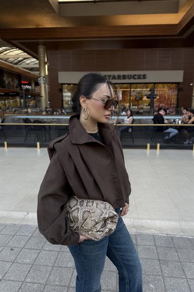 Tiana Süet Koyu Kahve Bomber Ceket