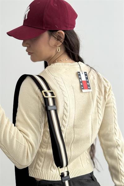 Tmy Nakışlı Örgü Desenli Ekru Kazak