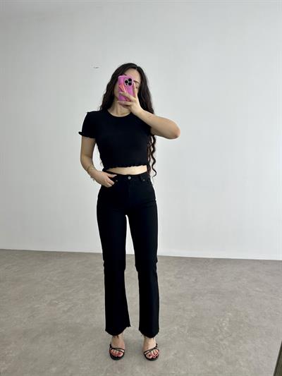 Toparlayıcı Mini Flare Siyah Jean