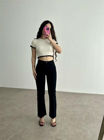 Toparlayıcı Mini Flare Siyah Jean