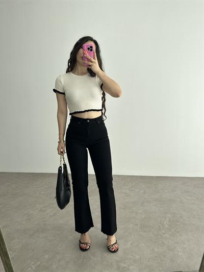 Toparlayıcı Mini Flare Siyah Jean