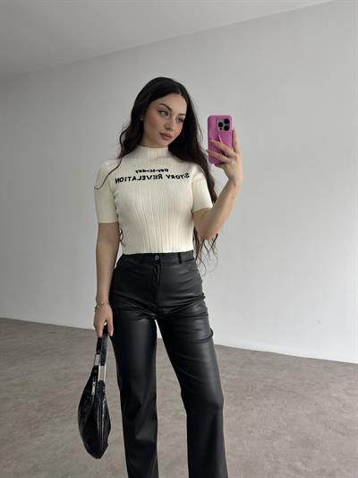 TWS Orijinal Sloganlı Ekru Üst