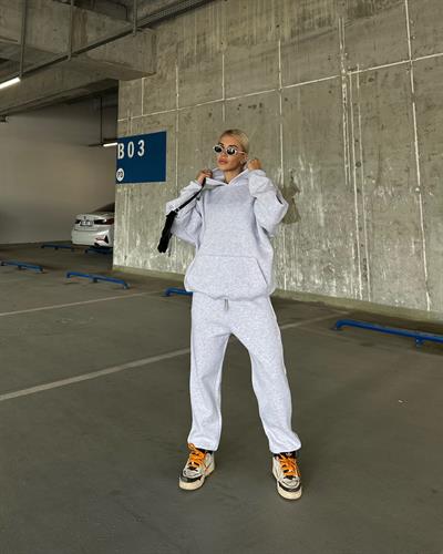 Üç İplik Şordonlu Eşofman Takım Gri