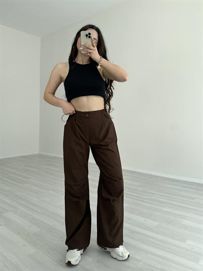 Ultra Yüksek Belli Paraşüt Pantolon Kahve
