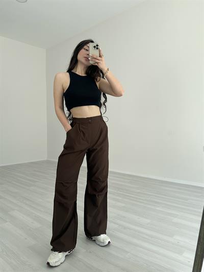 Ultra Yüksek Belli Paraşüt Pantolon Kahve