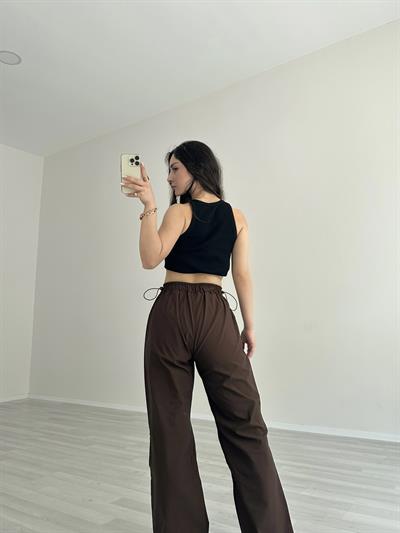 Ultra Yüksek Belli Paraşüt Pantolon Kahve